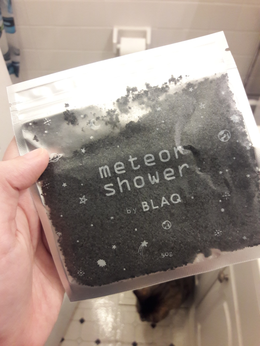 Picture of meteor shower by blaq sample from the February 2018 ipsy bag. My cat makes an appearance in the bottom, out of focus.